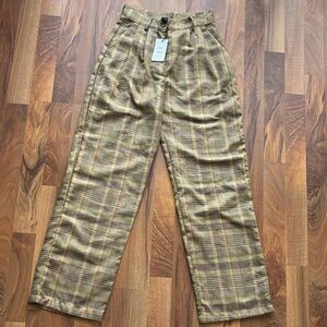 Cider Woman’s Size XS Plaid Tapered Pants in Olive and Brown NWT